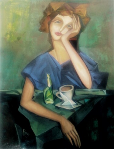 Pittura intitolato "In the cafe. Scene." da Nadezda Baruns, Opera d'arte originale, Gouache