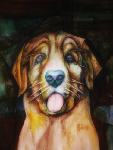 Painting titled "Dog. Friend." by Nadezda Baruns, Original Artwork, Watercolor