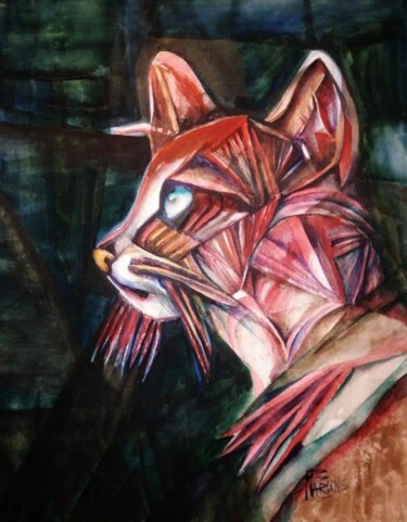 Pintura intitulada "Cat. III." por Nadezda Baruns, Obras de arte originais, Aquarela