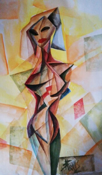 Malerei mit dem Titel "Nude. In the style…" von Nadezda Baruns, Original-Kunstwerk, Aquarell