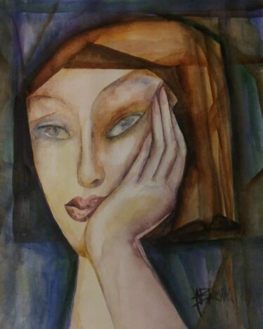 Painting titled "Watercolor portrait…" by Nadezda Baruns, Original Artwork, Watercolor