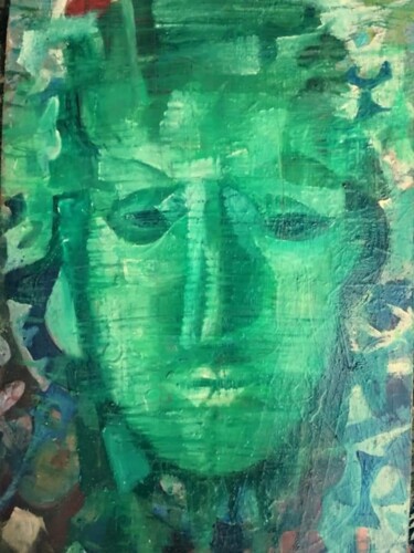 Painting titled "Green portrait." by Nadezda Baruns, Original Artwork, Oil