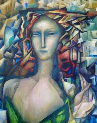 Картина под названием "Mona Lisa in cubist…" - Nadezda Baruns, Подлинное произведение искусства, Масло