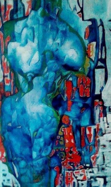 Painting titled "Blu nude. Modern. l…" by Nadezda Baruns, Original Artwork, Oil