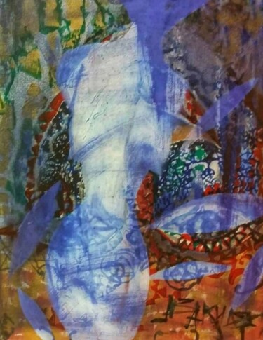 Painting titled "Blu nude. Modern. l…" by Nadezda Baruns, Original Artwork, Oil Mounted on Wood Stretcher frame