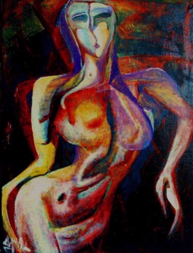 Painting titled "Red. Nude." by Nadezda Baruns, Original Artwork, Oil Mounted on artwork_cat.