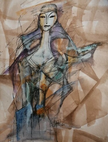 Картина под названием "Improvisation on th…" - Nadezda Baruns, Подлинное произведение искусства, Чернила