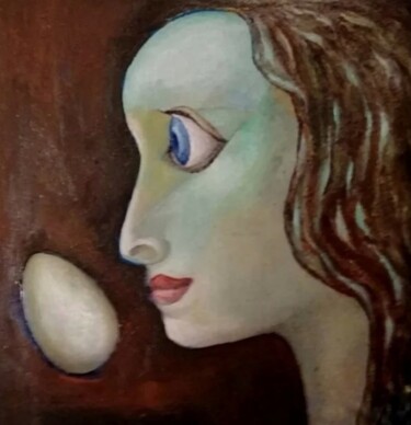 Peinture intitulée "Fille et oeuf. (Imp…" par Nadezda Baruns, Œuvre d'art originale, Acrylique Monté sur Châssis en bois