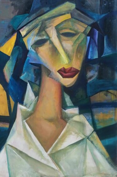 Painting titled "Портрет леди в бело…" by Nadezda Baruns, Original Artwork, Acrylic
