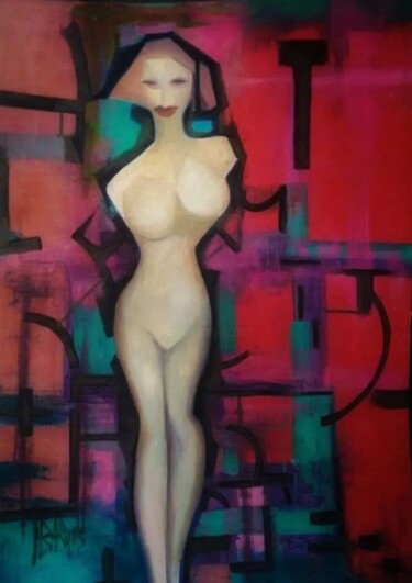 Schilderij getiteld "Red nude." door Nadezda Baruns, Origineel Kunstwerk, Acryl