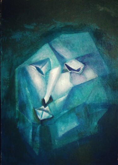 Pittura intitolato "Blu portrait" da Nadezda Baruns, Opera d'arte originale, Acrilico