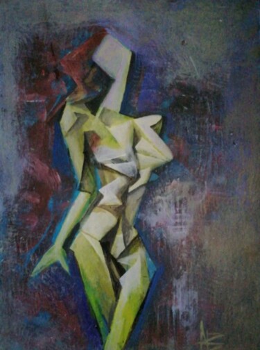 Painting titled "Nude in a cubic sty…" by Nadezda Baruns, Original Artwork, Acrylic