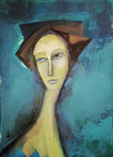 Painting titled "Portrait of a woman…" by Nadezda Baruns, Original Artwork, Acrylic