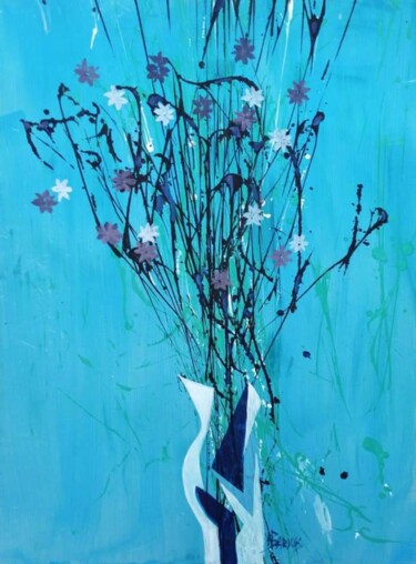 Картина под названием "Blue still life. Va…" - Nadezda Baruns, Подлинное произведение искусства, Акрил