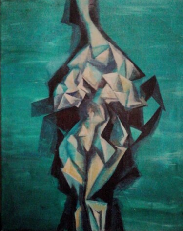 Painting titled "Nude. Cubism. Oil." by Nadezda Baruns, Original Artwork, Acrylic