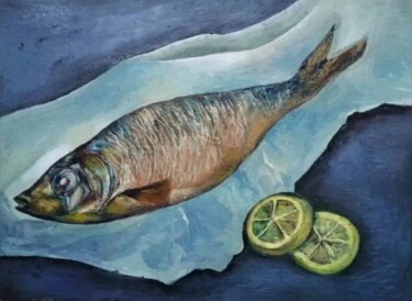 Painting titled "smoked fish kipper…" by Nadezda Baruns, Original Artwork, Oil