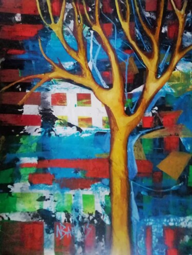 Peinture intitulée "Yellow tree." par Nadezda Baruns, Œuvre d'art originale, Acrylique