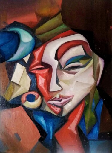 Картина под названием "White-red portrait…" - Nadezda Baruns, Подлинное произведение искусства, Масло