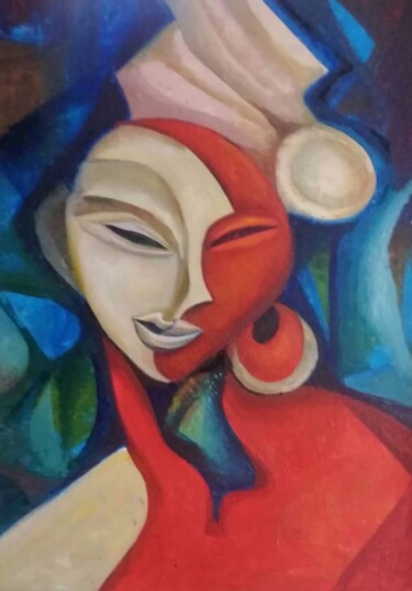 Painting titled "Carnaval. Red and w…" by Nadezda Baruns, Original Artwork, Oil