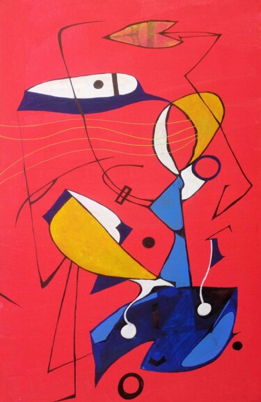 Pintura titulada "Red composition. In…" por Nadezda Baruns, Obra de arte original, Acrílico Montado en Bastidor de camilla d…