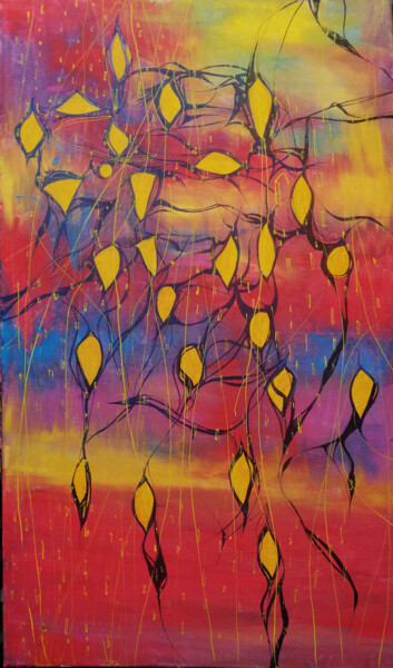 绘画 标题为“Abstraction. Lemon…” 由Nadezda Baruns, 原创艺术品, 丙烯 安装在木质担架架上