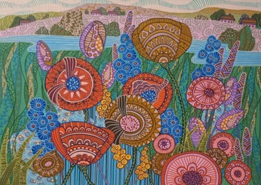 Malerei mit dem Titel "Summer in the villa…" von Nadezda Danilova, Original-Kunstwerk, Acryl