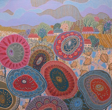 Malerei mit dem Titel "Poppy field 2" von Nadezda Danilova, Original-Kunstwerk, Acryl