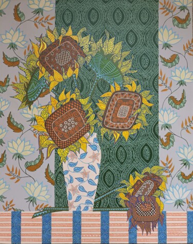 Malerei mit dem Titel "Sunflowers in a vase" von Nadezda Danilova, Original-Kunstwerk, Acryl