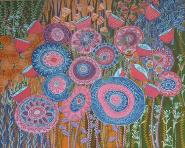 Malerei mit dem Titel "Flowers in the gard…" von Nadezda Danilova, Original-Kunstwerk, Acryl