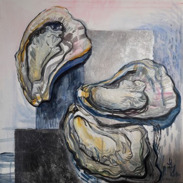 Painting titled "Oysters on silver" by Ndm_art, Original Artwork, Acrylic