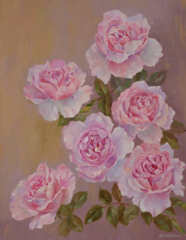 Painting titled "Rose "Ancient marin…" by Nadezda Krivohizina, Original Artwork, Oil Mounted on Wood Stretcher frame