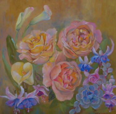 Peinture intitulée "Rose and fuchsia" par Nadezda Krivohizina, Œuvre d'art originale, Huile Monté sur Châssis en bois