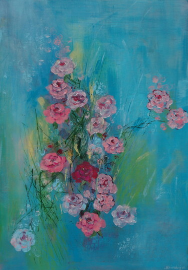 Картина под названием "Flower mood" - Nadezda Krivohizina, Подлинное произведение искусства, Акрил Установлен на Деревянная…