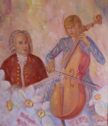 Painting titled "Play Bach" by Nadezda Krivohizina, Original Artwork, Oil Mounted on Wood Stretcher frame