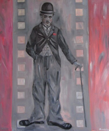 Painting titled "Charlie Chaplin" by Nadezda Krivohizina, Original Artwork, Oil