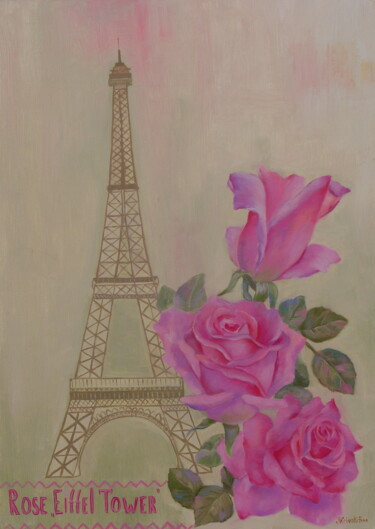 Peinture intitulée "Rose "Eiffel tower"" par Nadezda Krivohizina, Œuvre d'art originale, Huile