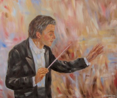 Картина под названием "Conductor" - Nadezda Krivohizina, Подлинное произведение искусства, Масло Установлен на Деревянная ра…