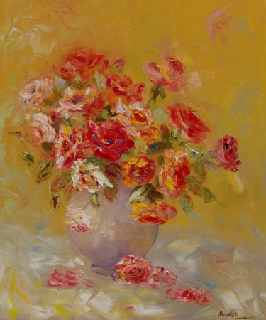 Painting titled "Bouquet of roses" by Nadezda Krivohizina, Original Artwork, Oil