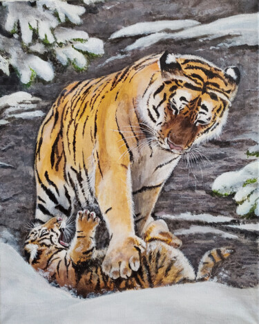 Картина под названием "Тигры" - Надежда Никоненко, Подлинное произведение искусства, Акрил