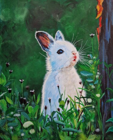 Peinture intitulée "Белый кролик" par Nadezhda Nikonenko, Œuvre d'art originale, Acrylique