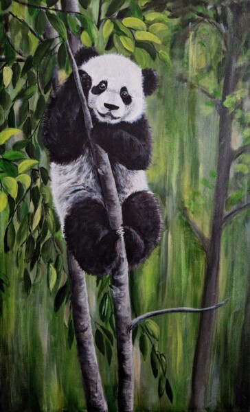 Painting titled "Панда на дереве" by Nadezhda Nikonenko, Original Artwork, Acrylic