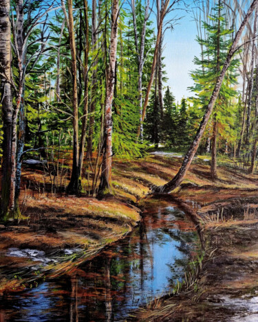 Peinture intitulée "Лесной ручей" par Nadezhda Nikonenko, Œuvre d'art originale, Acrylique