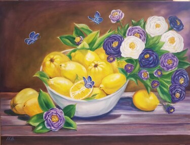 Painting titled "" Sunny Lemon"" by Nadezhda Brinke, Original Artwork, Oil