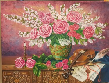 Painting titled ""With violin"" by Nadezhda Brinke, Original Artwork, Oil