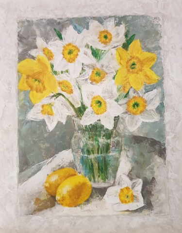 Painting titled "Нарциссы весной" by Nadezhda Brinke, Original Artwork, Acrylic