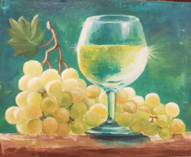 Картина под названием "Бокал и виноград" - Nadezhda Brinke, Подлинное произведение искусства, Масло