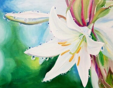 Картина под названием "Белая лилия-1" - Nadezhda Brinke, Подлинное произведение искусства, Масло