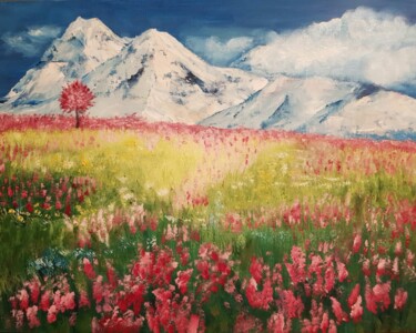 Painting titled "Цветы в горах" by Nadezhda Brinke, Original Artwork, Oil