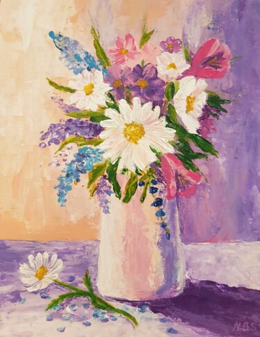 Картина под названием "Ваза с цветами" - Nadezhda Brinke, Подлинное произведение искусства, Акрил