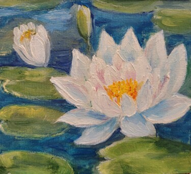 Painting titled "White Lotus" by Nadezhda Brinke, Original Artwork, Oil